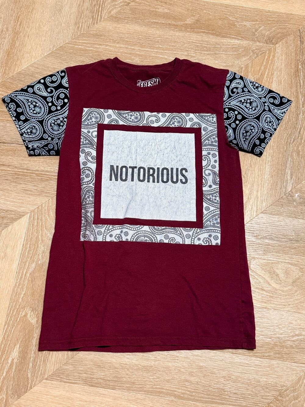 Notorious B.I.G Biggie Smalls Burgundy Red Paisley T-Shirt